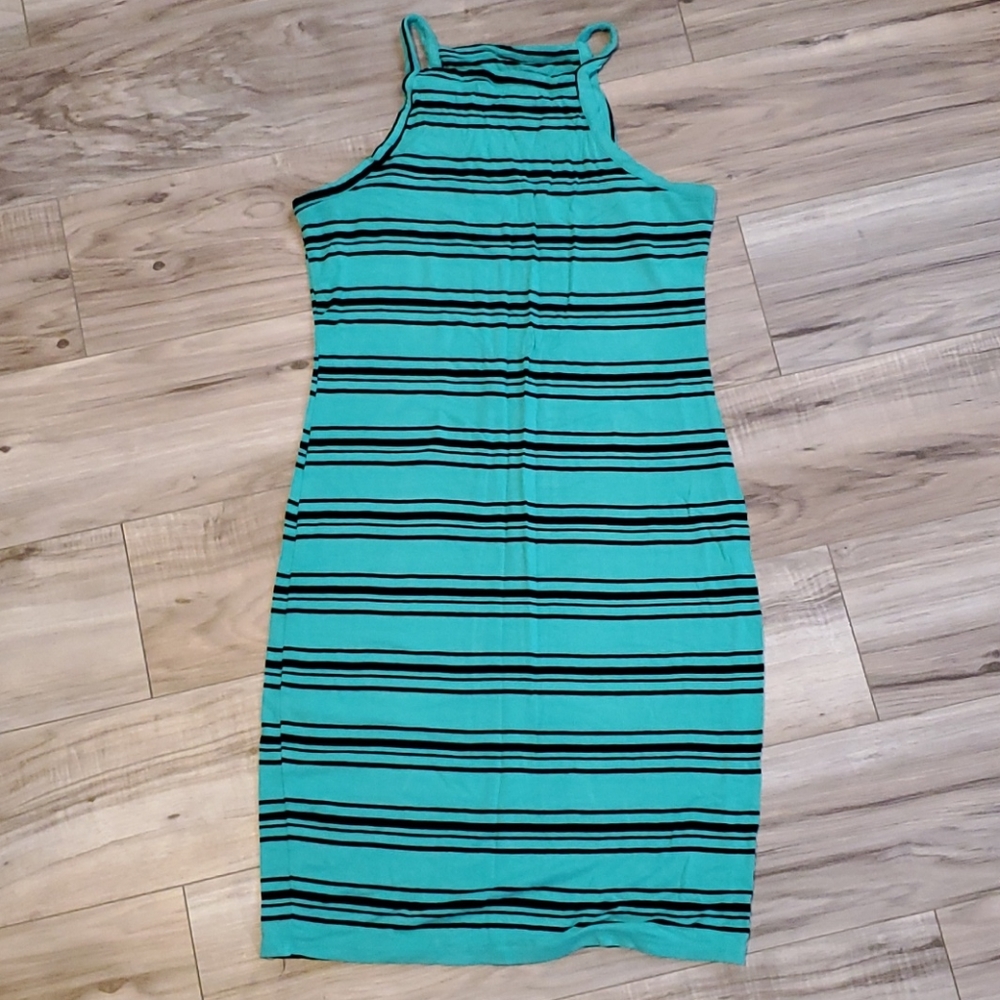 Decree teal and black striped dress